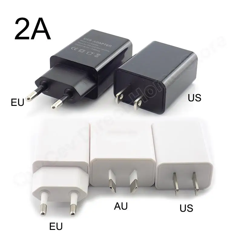 5V 1A 2A USB Travel Adapter Phone Charger Power Supply Adapter Wall Desktop Charging Power Bank EU/US/AU Plug Hitam Putih