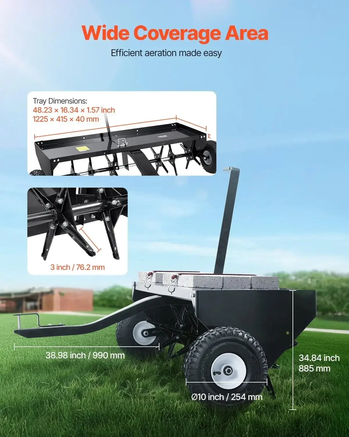 Tow Behind Lawn Plug Aerator Universal Hitch Iron Spikes Gardens Lawns Farms