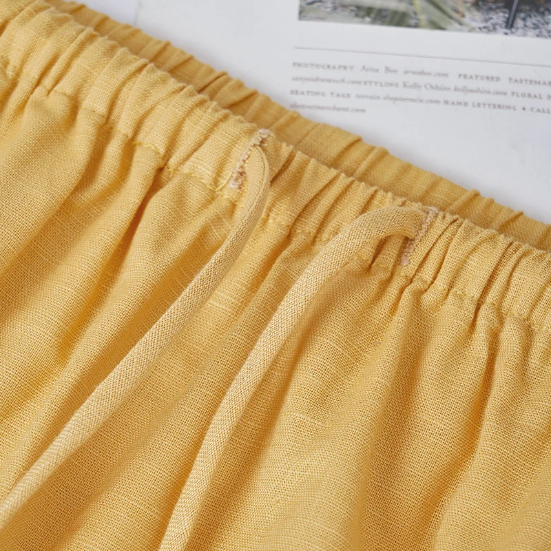 Femmes coton lin jupes taille haute taille élastique jaune blanc fleur bourgeon a-ligne été nouveauté élégant décontracté jupe longue