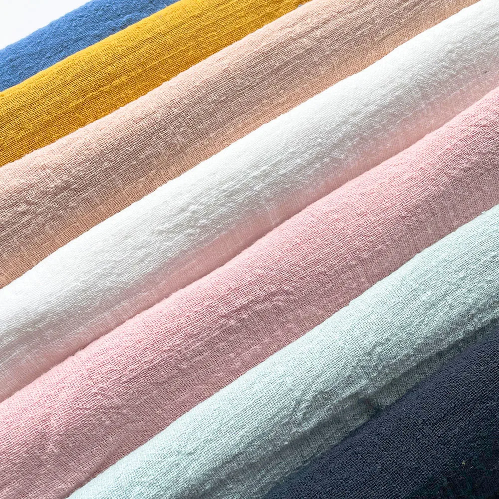 45x125CM Colorful Thin Linen Cotton Crepe Slub Crinkled Sluby Fabric Organic Natural Flax Cambric DIY Sewing Clothing Accessory