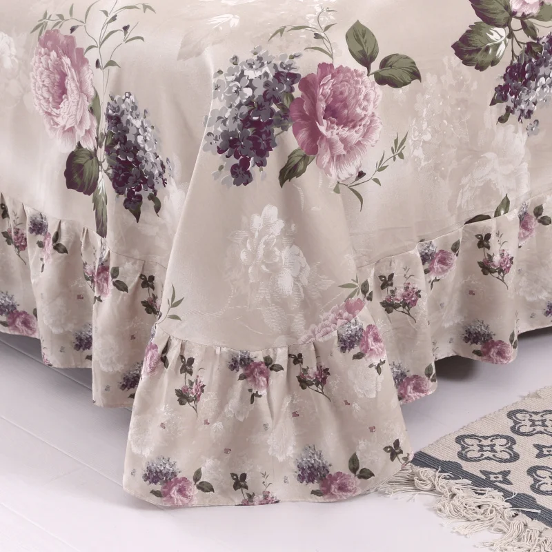 Imagem -04 - Floral Impressão Ruffles Conjunto de Cama Capa de Edredão Lençol Fronhas Tecido Doméstico Queen e King Size 100 Algodão