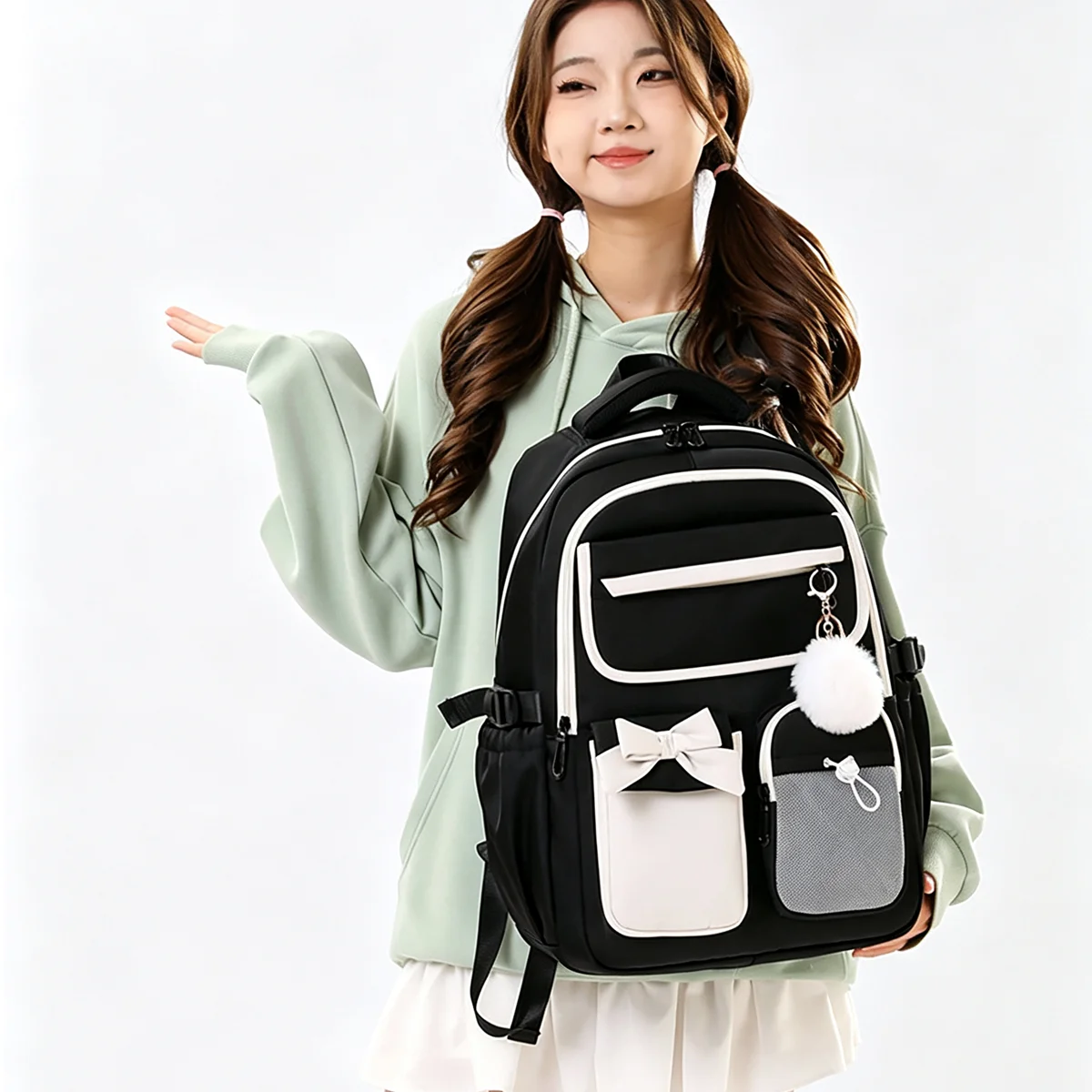 Back-Friendly Three-Piece School Bag Set For Girls Including A Pencil Case And Lunch Bag With Space For A 16-Inch Laptop