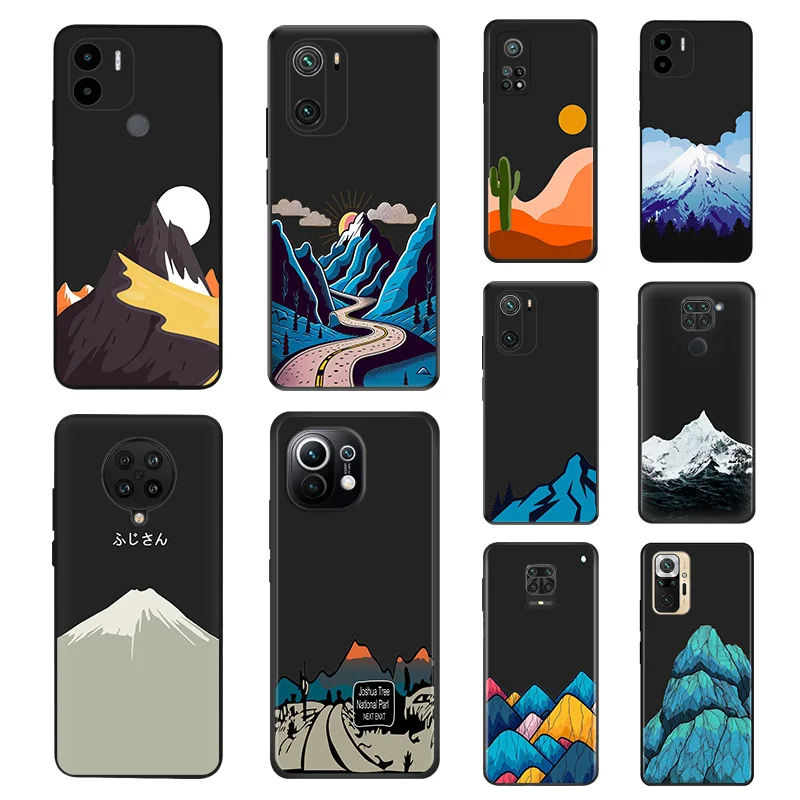 Black Soft Phone Cases For Redmi Note 10 10s 9 9t 9s 8 8t 7 9a 9i 9c 10a 10c 13 a3 x Xiaomi 10t Pro Snow Mountain Volcano Cover