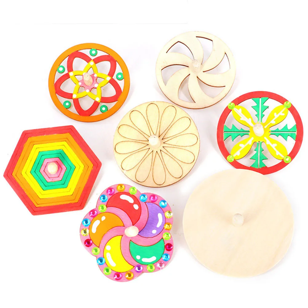 10 قطعة خشبية لتقوم بها بنفسك اللوحة غير المكتملة الجيروسكوبات الكلاسيكية الاطفال الغزل القمم الإبداعية التنسيق بين اليد والعين متعة تعليمية
