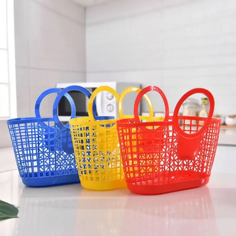 

Hollow Plastic Shopping Baskets Kitchen Fruit Vegetable Storage Basket Portable Shower Bath Baskets Child Toys Snack Organizer