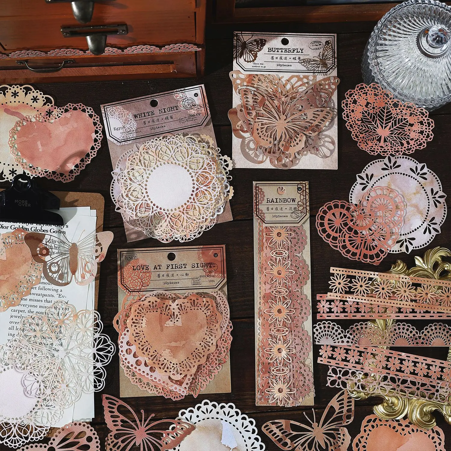 10pcs Lace Paper Material Wrap Lace Butterfly Hand Book Decorative Material Paper Decorative Material