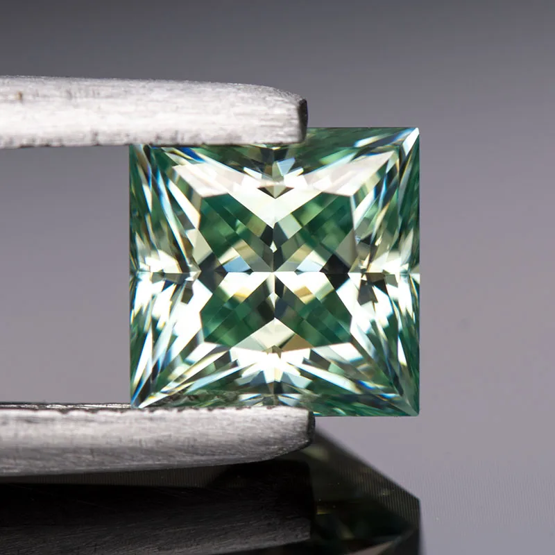 Moissanite Loose Stone Princess Cut  Yellow Green Colour Lab Created Diamond Gemstone Pass Diamond Tester with GRA Certificate