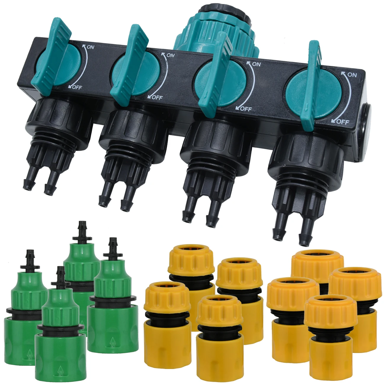 KESLA 1/2'' 3/4'' 1'' Water Tap Splitter 4-Way Outlet Garden 4/7mm 8/11mm Watering Hose Adaptor Shut Off On Valve for Greenhouse