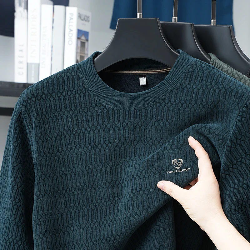 Man Luxury Long Sleeves Knitwear Double-Sided Fleece Round Neck Letter Print Autumn New Soft WarmHot Comfortable Minimalist Tops