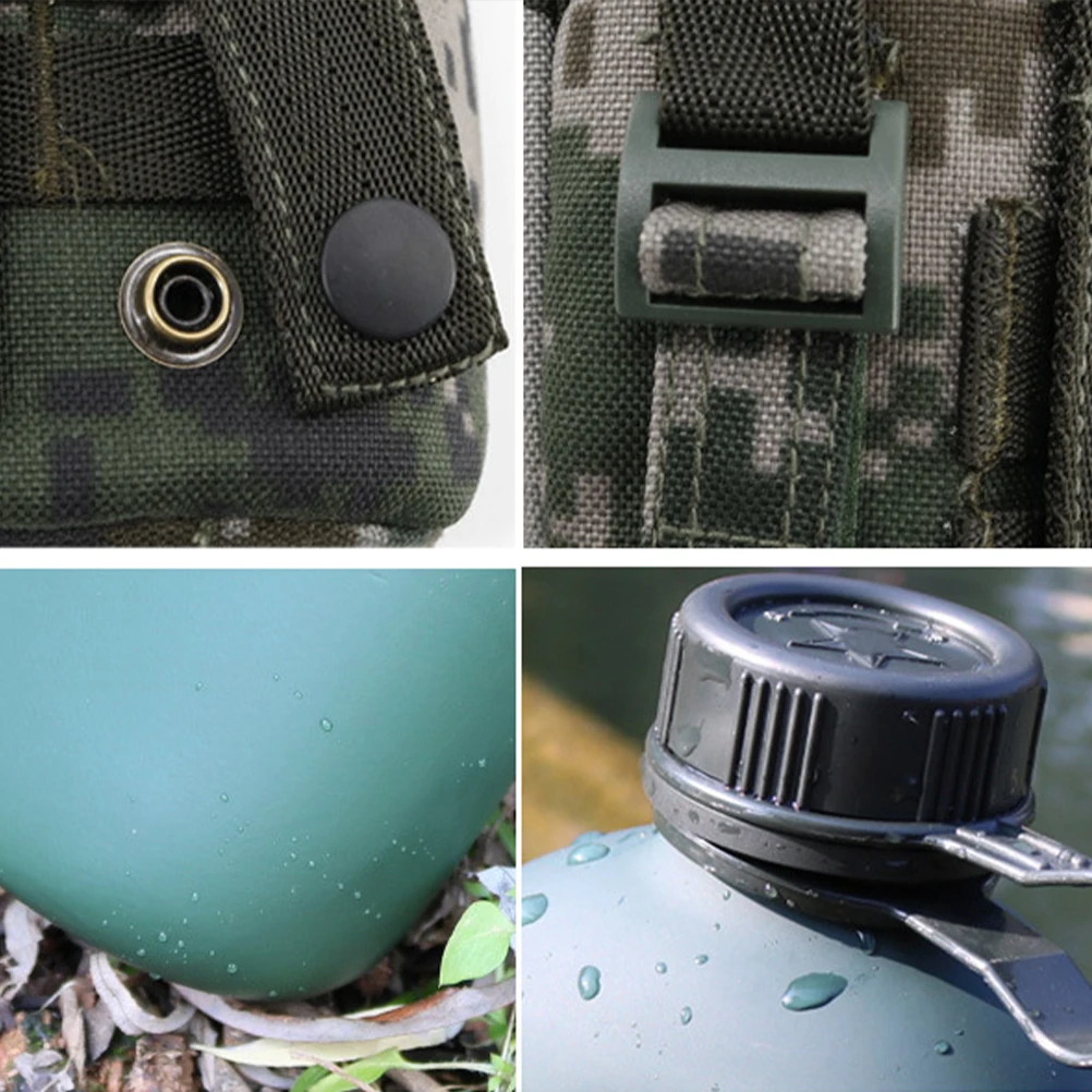 

1 set Camouflage Water Bottle Heavy Duty Aluminum Canteen No Leak Snap Closure Hook Design for Camping Hiking Outdoor