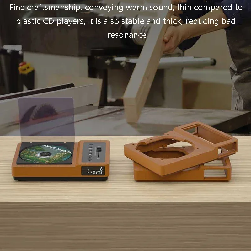 빈티지 HIFI CD 플레이어, 블루투스 5.2, 고음 및 저음 조절 가능, 휴대용 CD 오디오 플레이어, 내장 배터리 IR 원격 제어