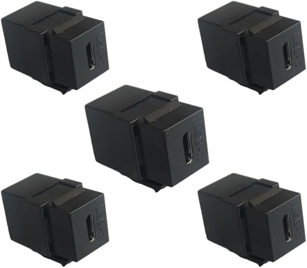 USB 3.1 C-type female to female trapezoidal socket connector adapter for wall panel socket connection (5 pieces black and white)