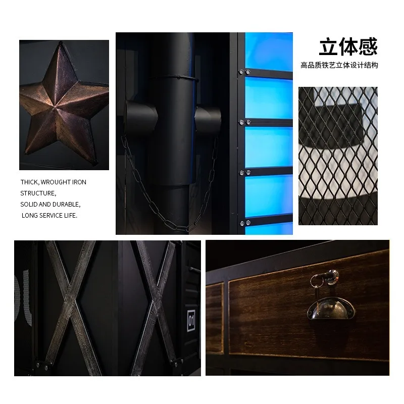 Industrial-style LED wrought iron cash register, bar counter, vintage bar reception, reception desk