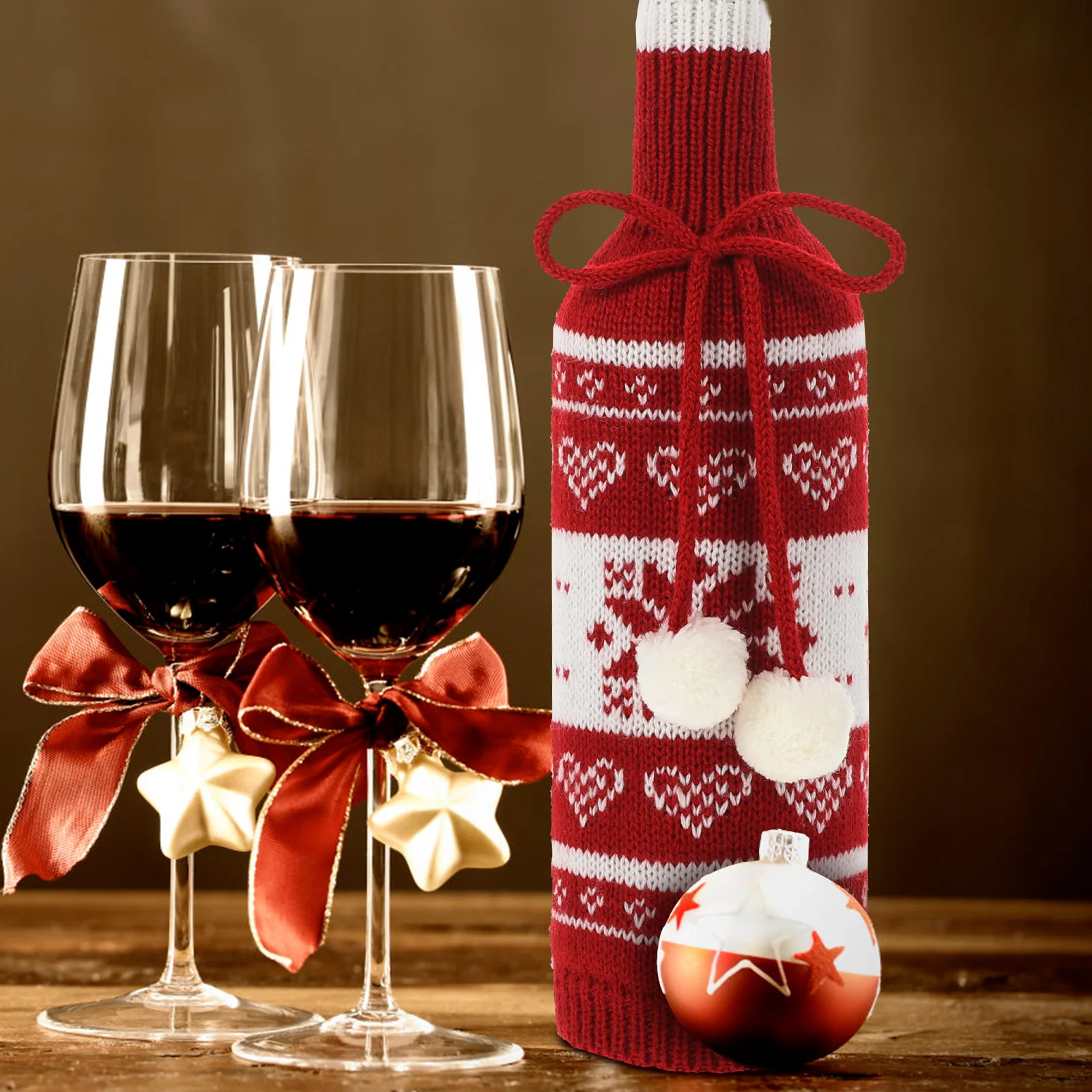 

2 Pcs Bottle Covers Knitted Fabric Reusable Christmas Bottle Cover Xmas Party Supplies Xmas Supply Bar Tool Decorative