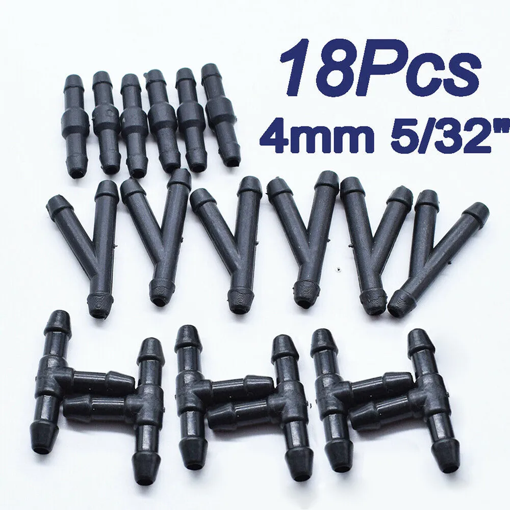 18-Pack Car Windshield Washer Hose Connectors Y/T/I Shape Splitter Fittings For Water-Tube Nozzle Pump Repair Black