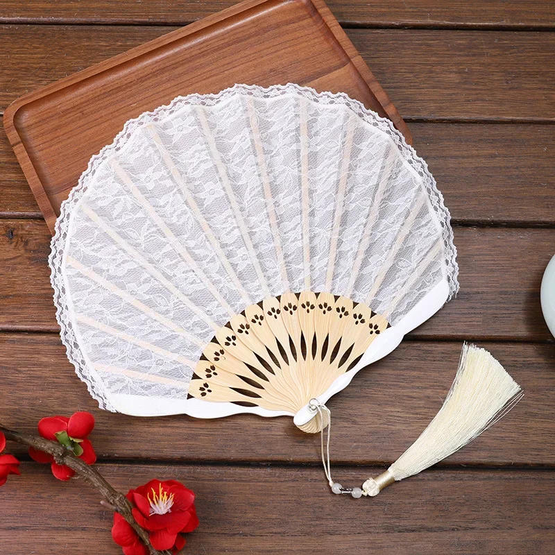 Women Folding Wedding Hand Fan Vintage Retro Flower Lace Handheld Folding Hand Fan Handheld Fans Folding Fans Fans with Tassel