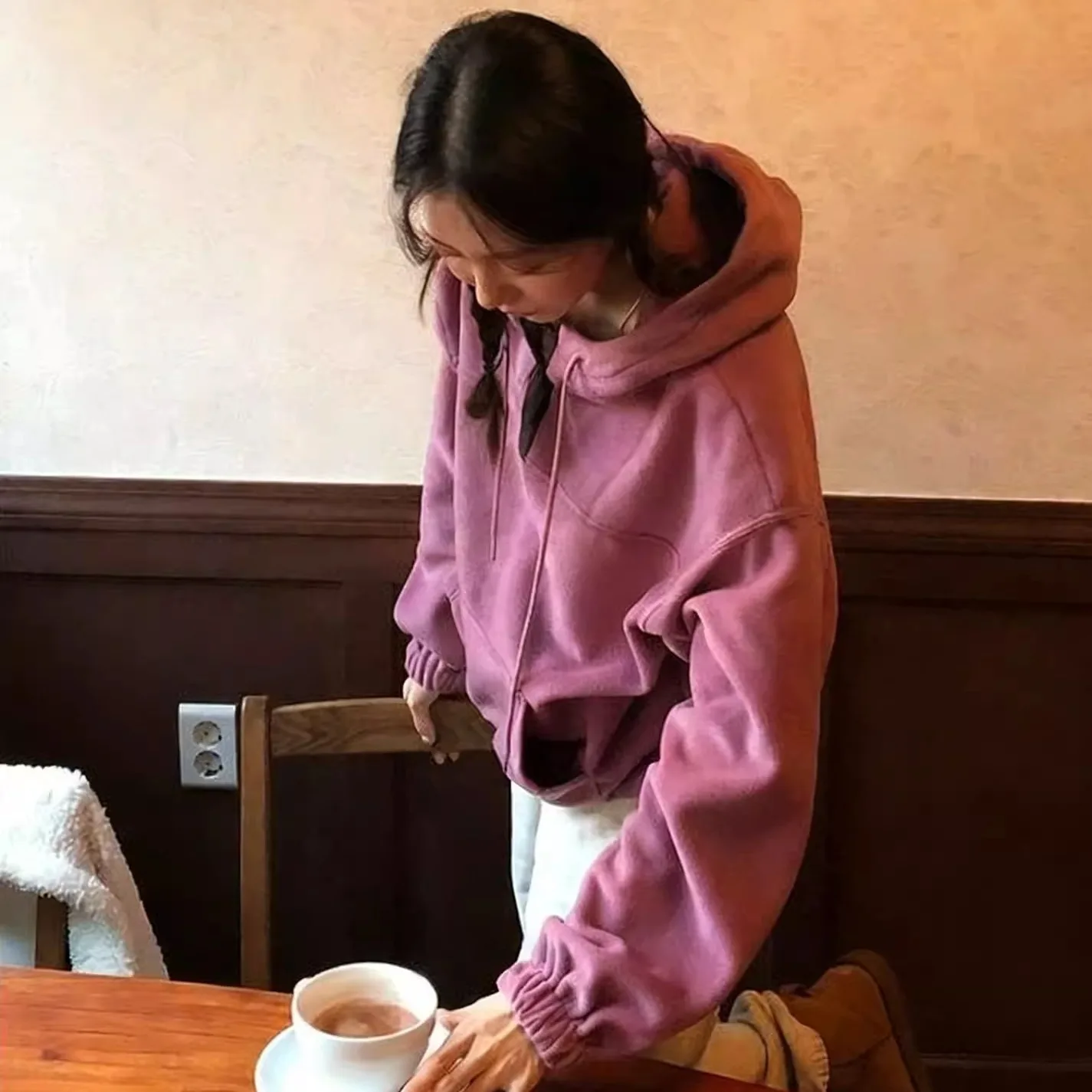 루즈핏 후드 스트링 스웨트셔츠 여성용 겨울 신상 동대문 캐주얼 편안한 풀오버 코트