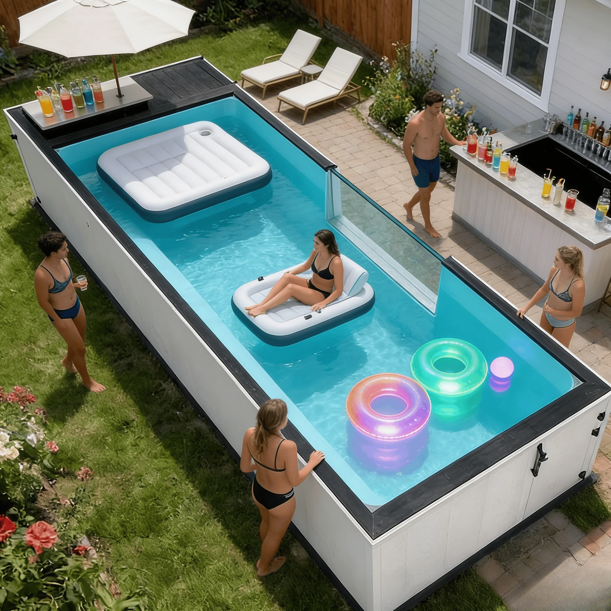 Outdoor Family Shipping Container Pool Custom Size Fiberglass Above Ground