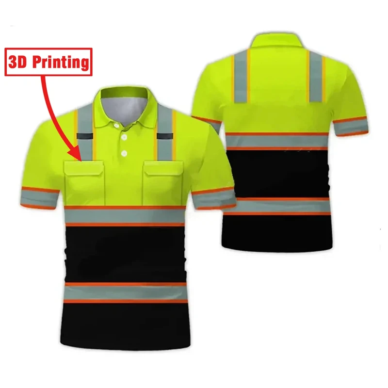 

Fake Project Work Uniforms Excavator 3D Print Cosplay Oversized Men's Polo Shirt Short Sleeve Top Tee Breathable Uniform Clothes