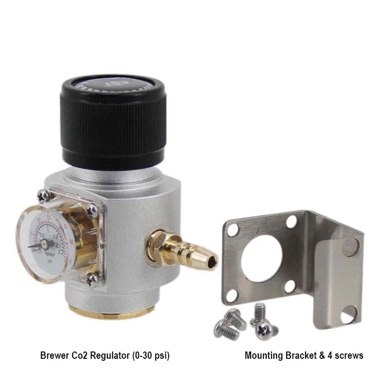 Adjustable Single Knob Co2 Regulator 30psi with Mounting Bracket 8mm Hose Barb Use with 5/8\