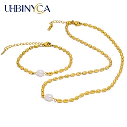 Charm Stainless Steel Bead Chain Natural Pearl Necklace Pendant Tarnish Resistant Daily Exquisite Jewelry Waterproof