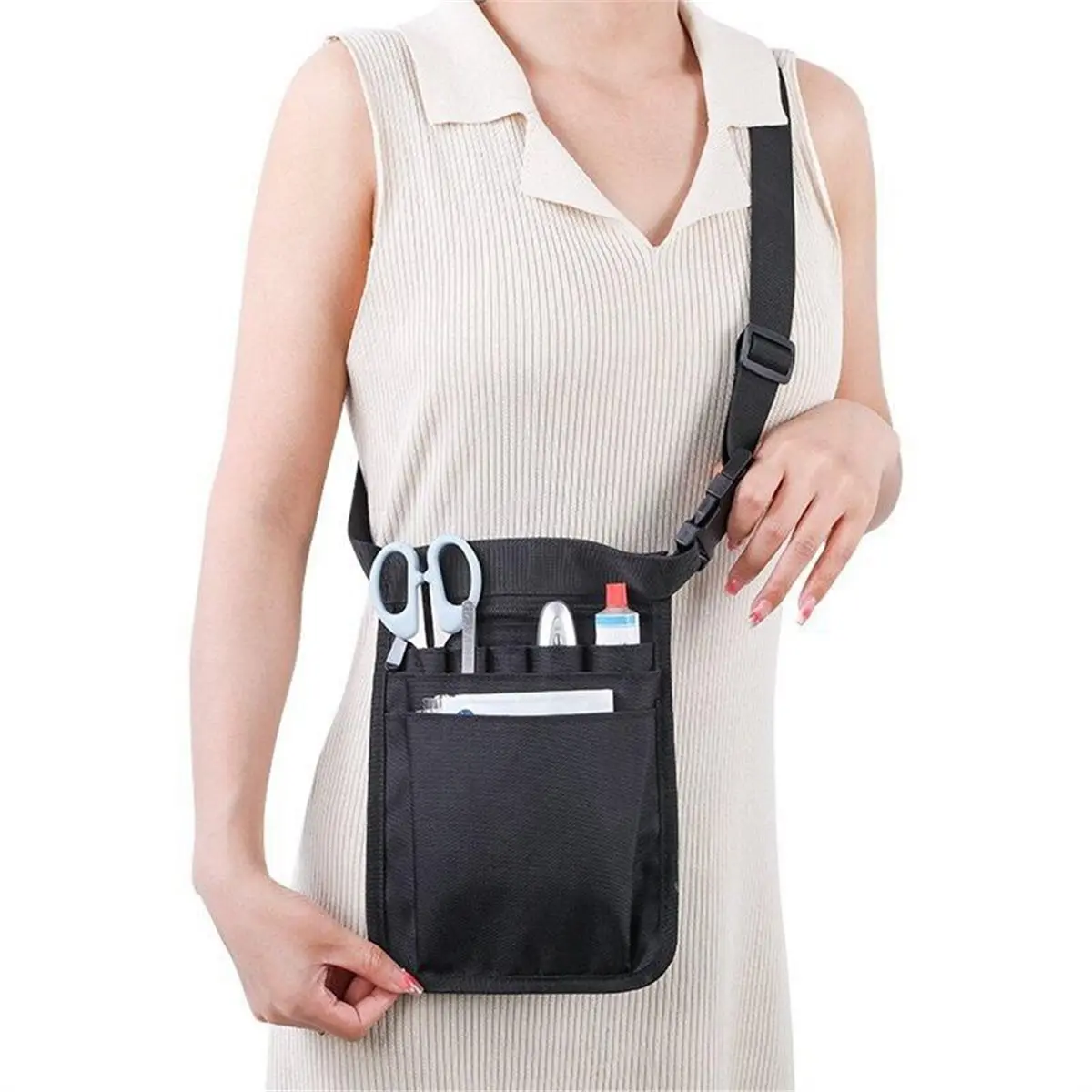 KSOL Waist Bag for Women Shoulder Pouch Case Nurse Organizer Bag Belt Extra Pocket Fanny Pack Black