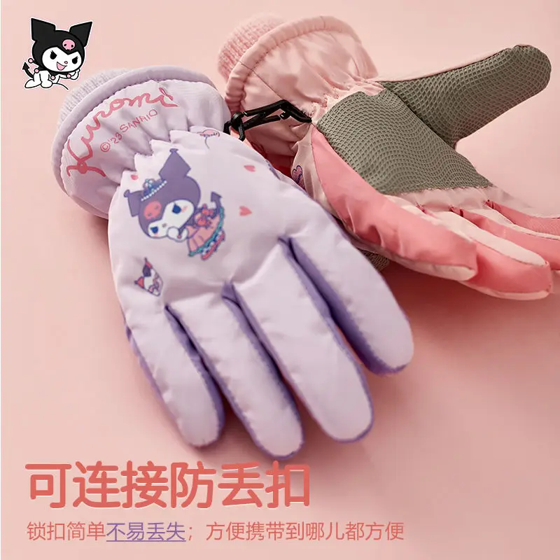 Sanrio My melody Kuromi cute creative cartoon pattern fashion outdoor thickened warm waterproof all-inclusive finger gloves