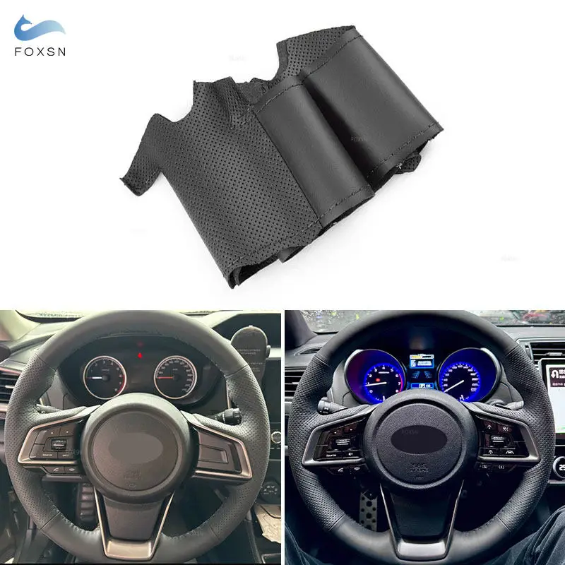 Hand Sew Perforated Leather Car Inner Accessories Steering Wheel Cover Trim For Subaru Forester Ascent 2019 Crosstrek 2018 2019