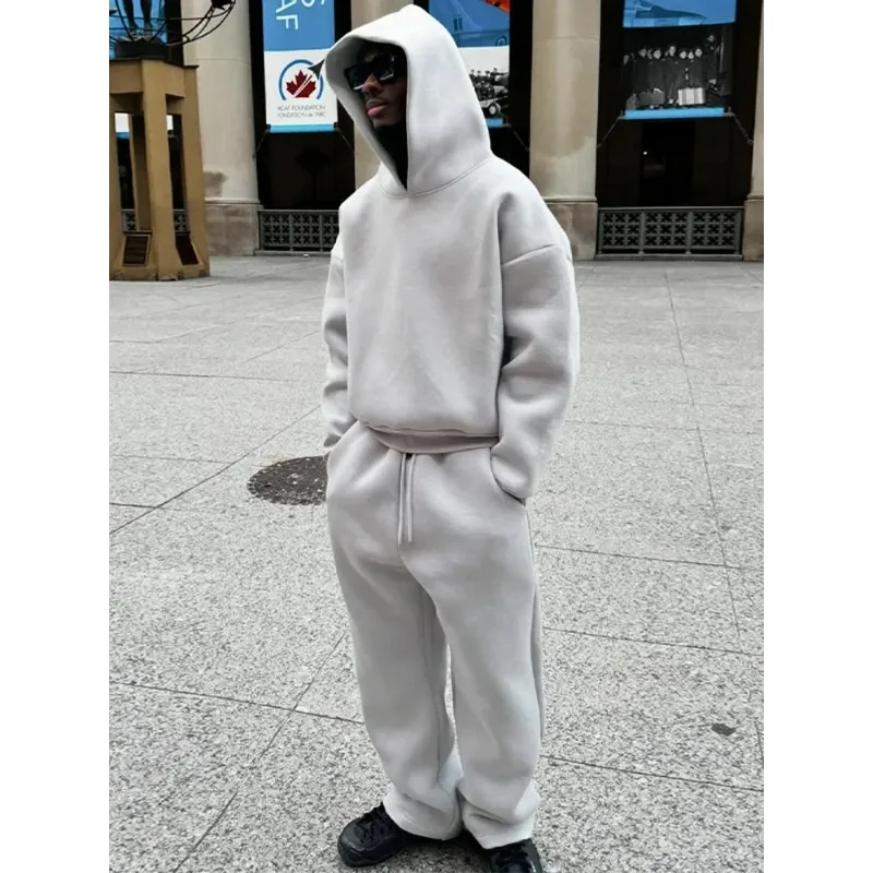 2025 New Monochrome Hooded Sweatshirt and Trousers Set for Couples, Casual Loose Sweatpants, Male Jogging Suit, Autumn Outfits