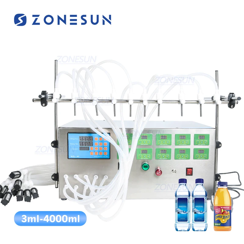 

ZONESUN 10 Heads Diaphragm Pump Semi-automatic Olive Oil Juice Milk Perfume Small Bottle Liquid Filling Machinery