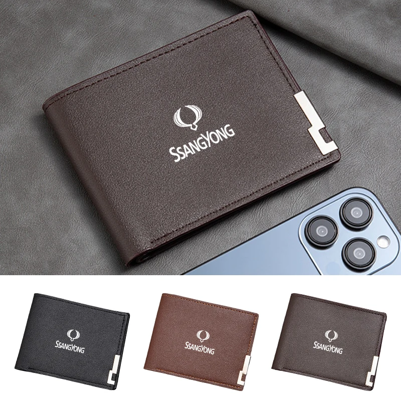 Car Men's Short Wallet Multifunctional Coin Purse Card Holder Bags For SsangYong Actyon Korando Rexton Kyron Turismo Nomad