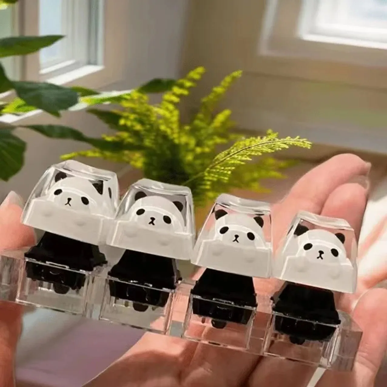 

Creative Translucent Panda Keycaps Cute Cross Axis High Transparency Suitable For Lofree Mechanical Keyboard Keycaps