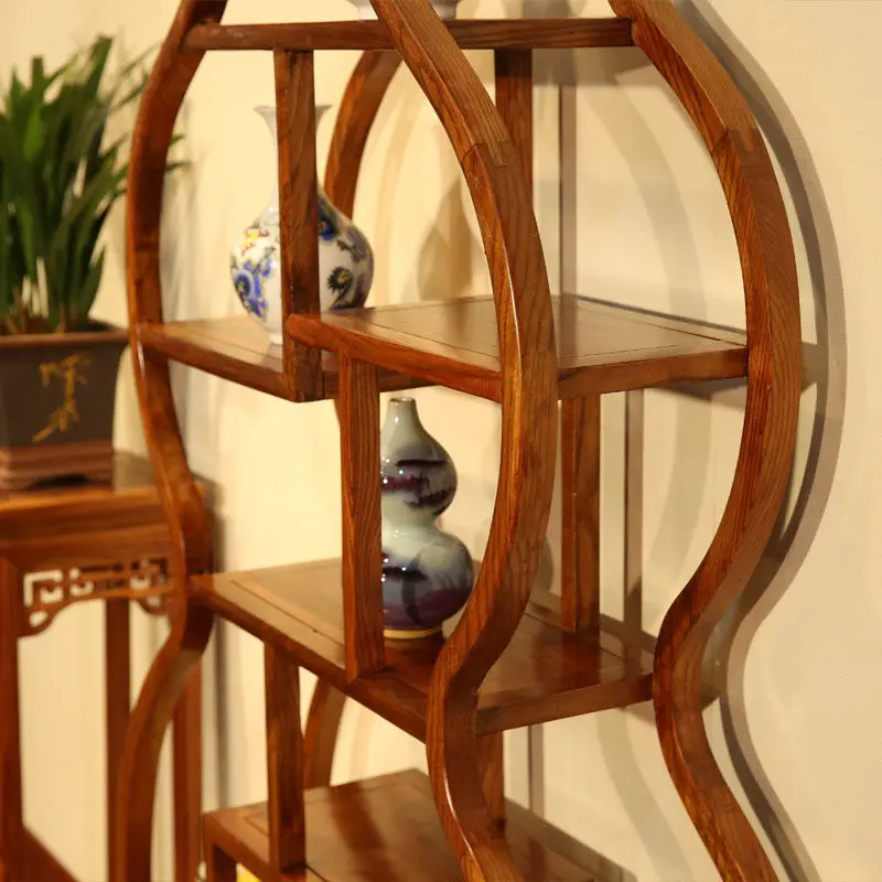 Custom. [Deft Design] Gourd Antique Shelf Solid Wood Small Ornaments Tea Cabinet Rack Storage Rack Exhibition Living