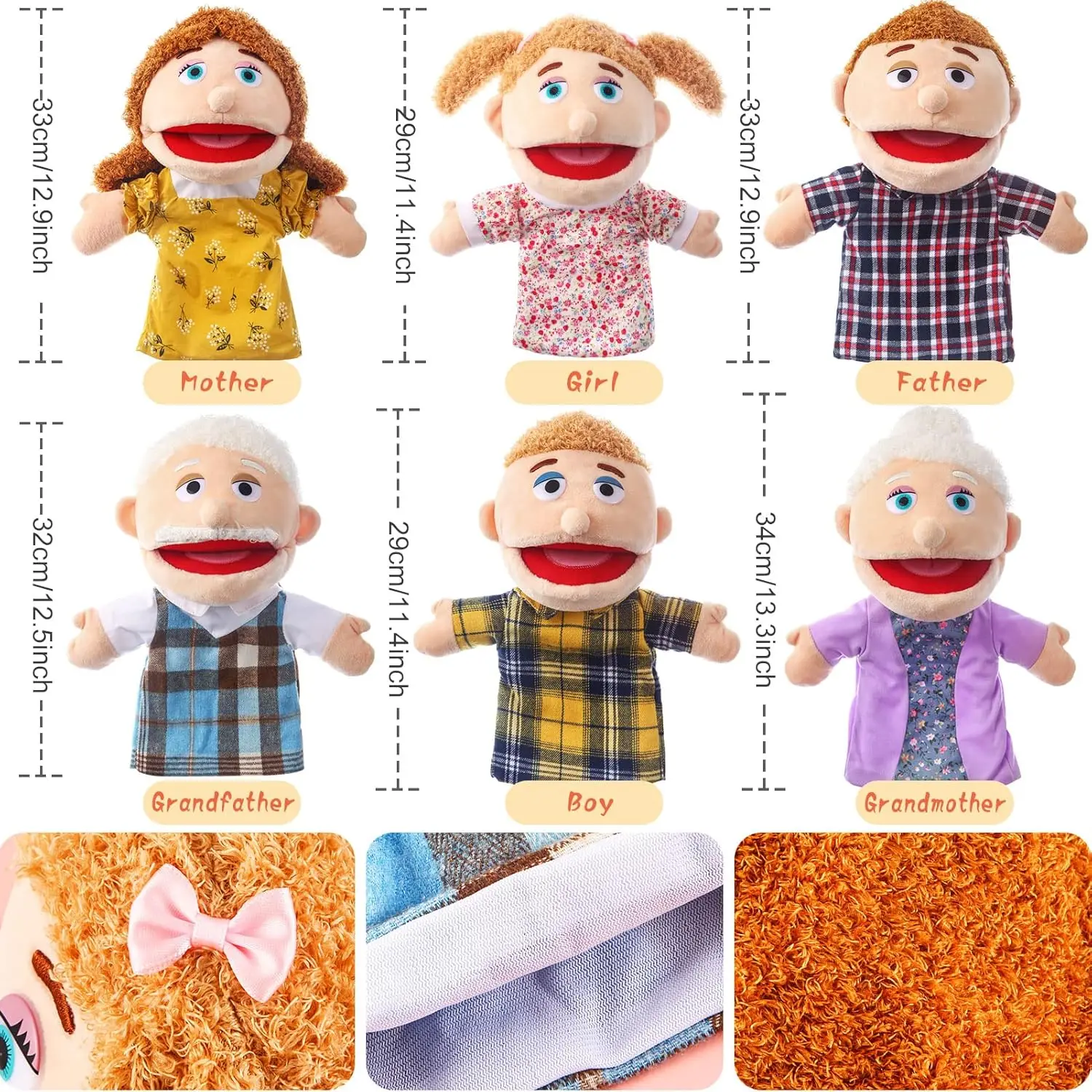 1pcs Family Plush Hand Puppets 28-33cm Soft Skin-Friendly Toy Open-Mouth Design Multi-Color Interactive Parent-Child Game Props