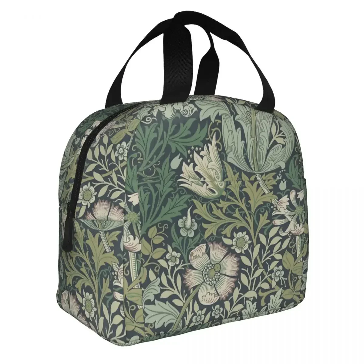 William Morris Vintage Floral Pattern Insulated Lunch Bag Cooler Bag Green Plant Bohemian Flower Portable Lunch Box Tote Travel