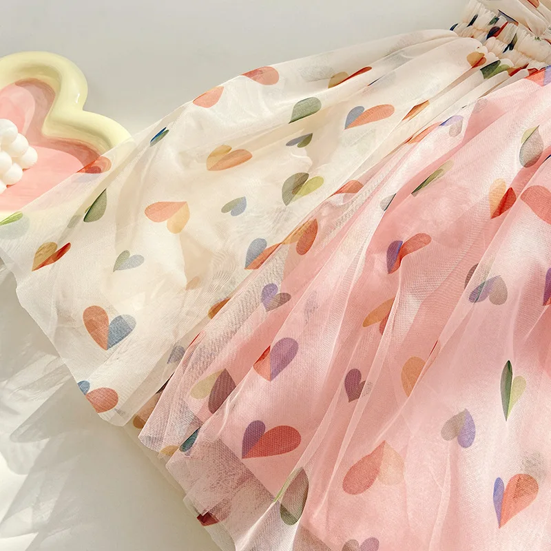 1-7T Toddler Kid Baby Girl Clothes Off Shoulder Heart Print Girls Dress Elegant Summer Sundress Beach Princess Dress Outfit