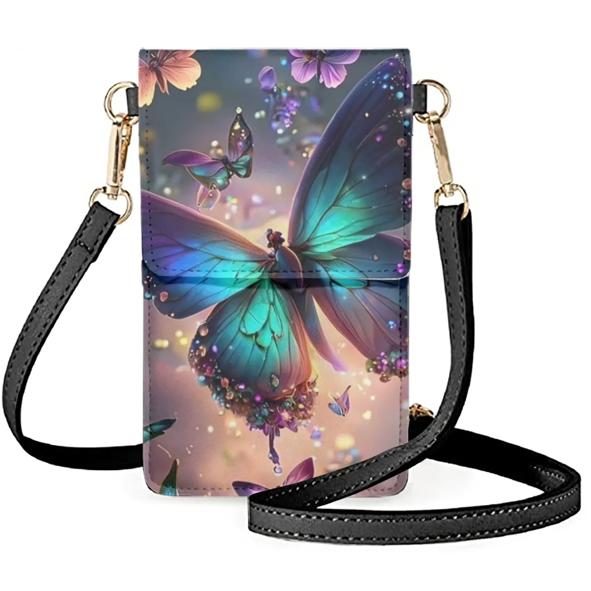 FORUDESIGNS-Sac de téléphone portable design fleur et papillon, sacoche de maquillage, design multi-poches, boutique de poudres pour téléphone portable