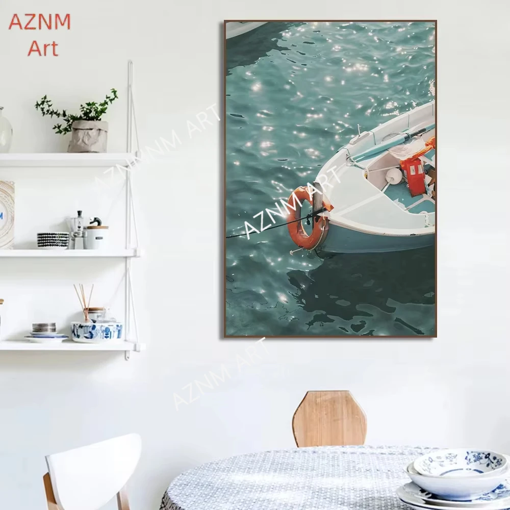 Italienisches Dorf Amalfi-Küste Fotografie-Poster Rattan-Strandschirm Boot Positano Leinwanddruck Wohnzimmer Heimdekoration