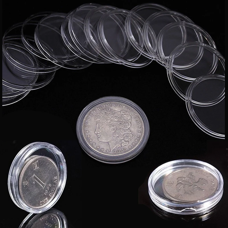 

100 Pcs Plastic Box Clear Coin Capsules Holders Commemorative Container Single White Round Case