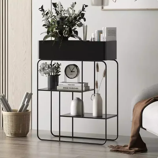 Multi-layer plant shelf balcony living room large-capacity shelf cream simple floor-mounted wheeled flower stand