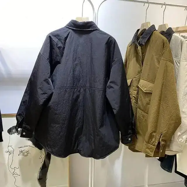 ملابس خارجية شتوية فضفاضة بأكمام طويلة وياقة مقلوبة ملابس نسائية وصلت حديثًا سترة قطنية مريحة بنمط كسول مقاس كبير #4