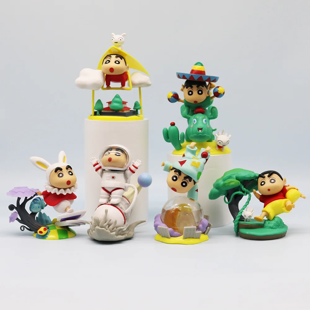 

Фигурки Аниме Crayon Shin 6 шт., Классическая сцена, серия, мультяшная экшн-статуэтка, модель куклы, орнамент, коллекционные игрушки, подарки