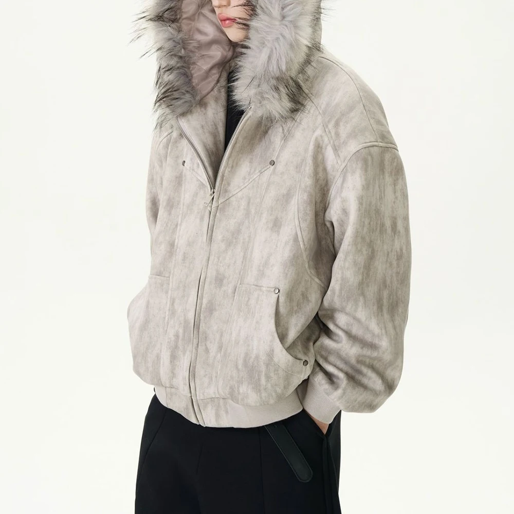 Новая зимняя мужская куртка с меховым воротником и капюшоном с длинными рукавами, американская ретро-мода, модный уличный повседневный свободный нишевый мужской топ