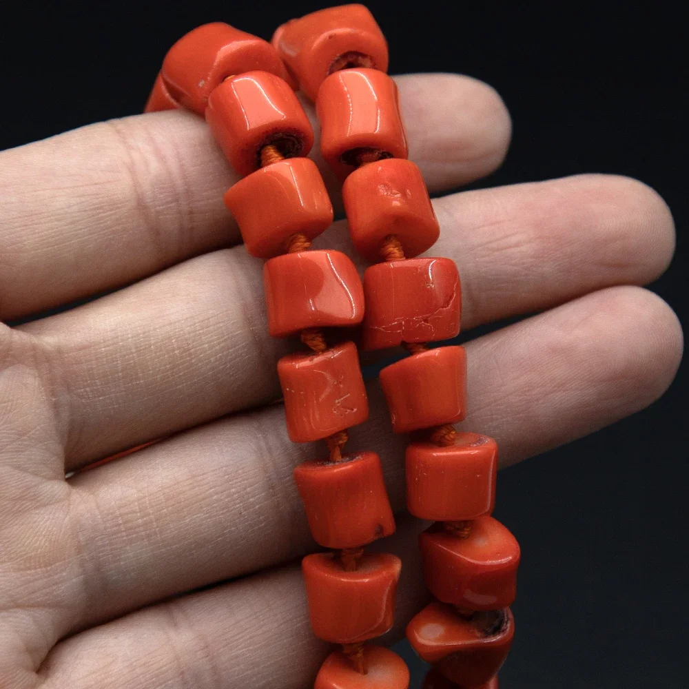 المرجان الطبيعي قلادة 8x11 مللي متر أنبوب غير منتظم على شكل أسطواني المرجان الخرز برتقالي اللون هدية للذكرى السنوية