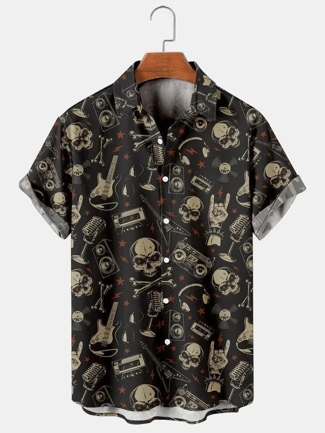 Skull Social Shirt Men\'s Short Sleeve Hawaiian Shirt 3d Print Oversized Hip Hop Shirts Rock Style Resort Casual Men Clothing