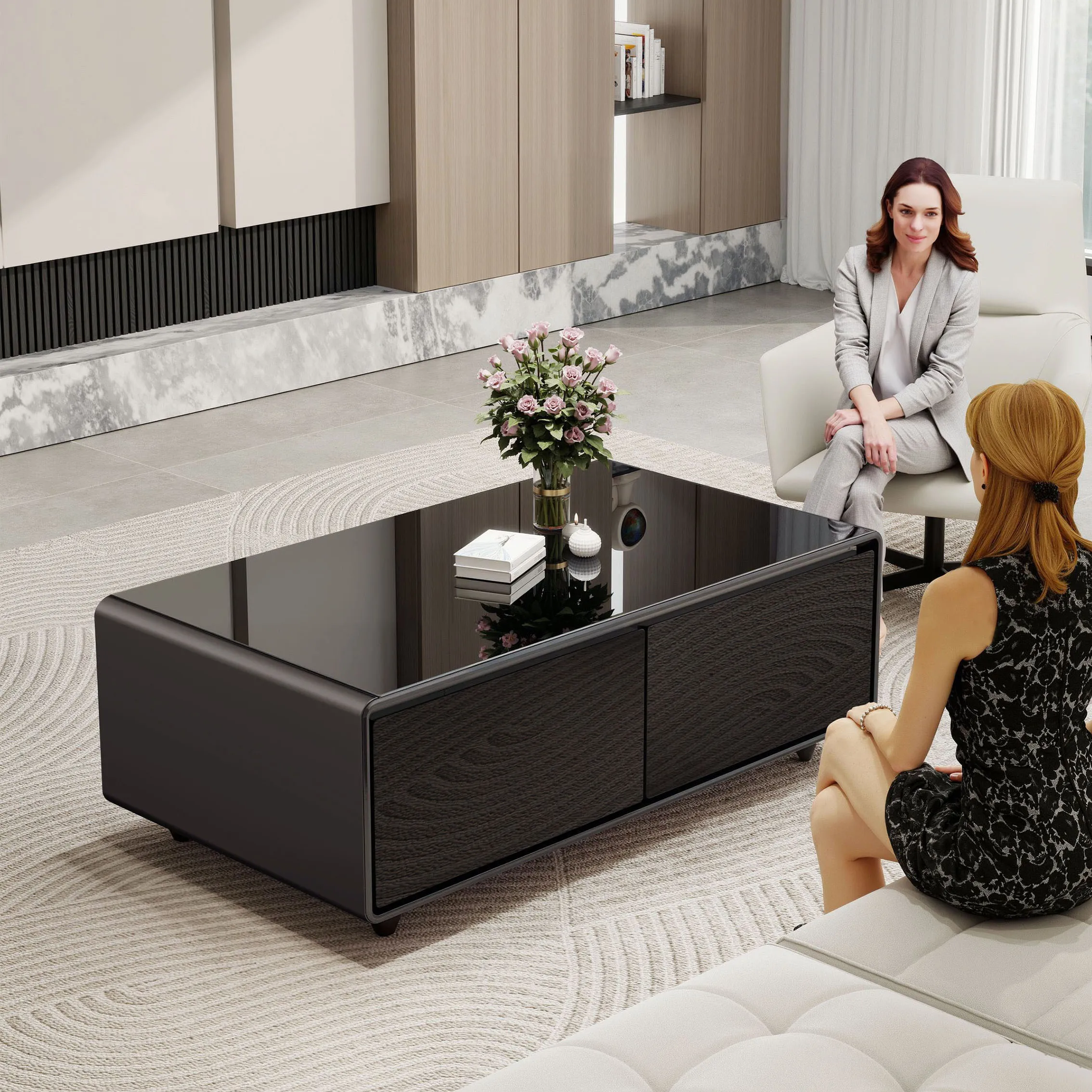 

Smart Furniture Refrigerator Coffee Table Glass Top Coffee Table Fridge Integrated for Living Room