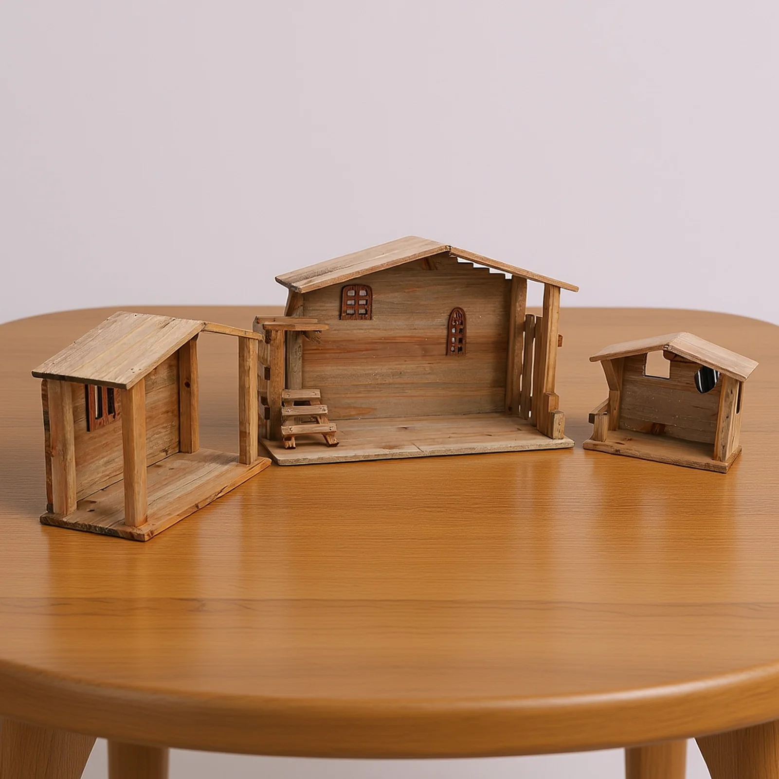 

Xmas Wooden Stable Decor Solid Wood Rustic Stackable House Ornament Tabletop Decor for DIY Holiday Kitchen Table Fireplace