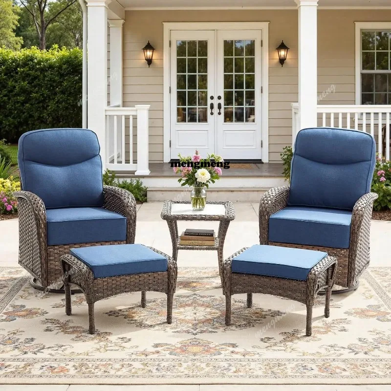 5-Piece Luxury Patio Furniture Set with 6-Inch Thick Cushions, High-Back Outdoor Swivel Rocker Chairs and Table,, Customized