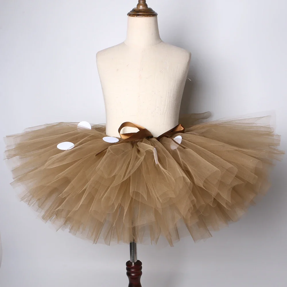 Brown Girls Deer Tutu Skirt Outfits Fluffy Baby Girl Party Dance Tutu Skirts for Kids Halloween Christmas Elk Reindeer Costume