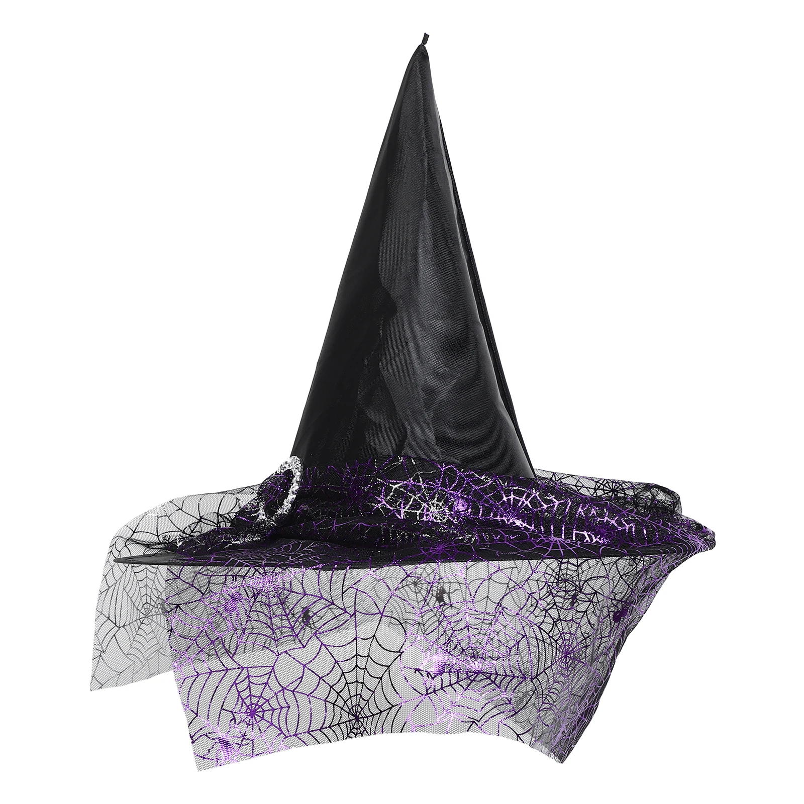 

Witch Hat Adult Halloween Costume Accessory Purple Black Mesh Foldable Wide Brim Hat For Women Party Festival Decor